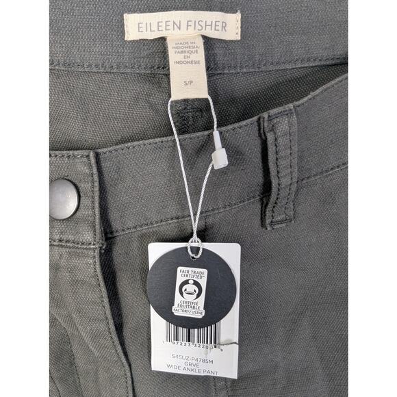 NWT Eileen Fisher Cotton Hemp Stretch Wide Leg Ankle Pant in Grove - Picture 7 of 8